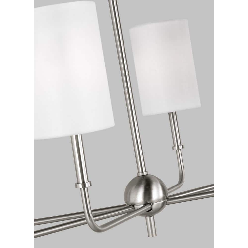 Brushed Nickel 6-Light Linear Chandelier with White Linen Shades