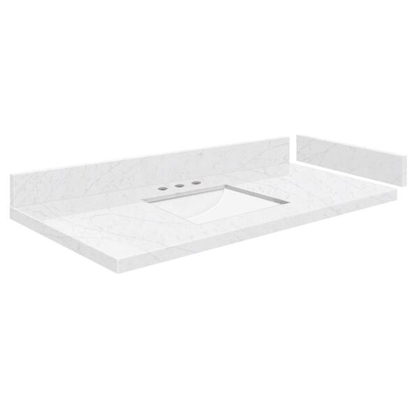 Transolid Silestone 39.75 in. W x 22.25 in. D Qt. White Rectangular Single Sink Vanity Top in Statuario