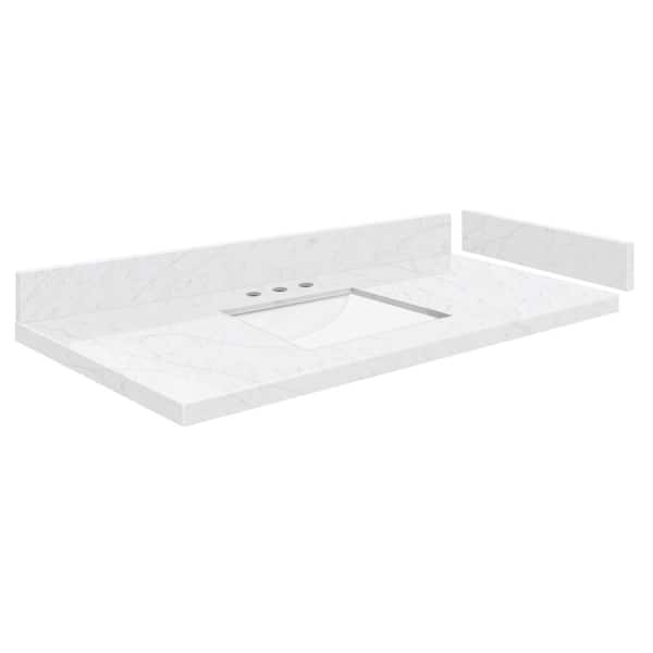 Transolid Silestone 40 in. W x 22.25 in. D Quartz White Rectangular Single Sink Vanity Top in Statuario