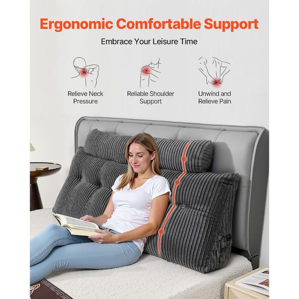 Large Flannel Headboard Pillow Wedge | Long Backrest Cushion For Bed | Sitting Up Support Pillow With Pockets - View #6