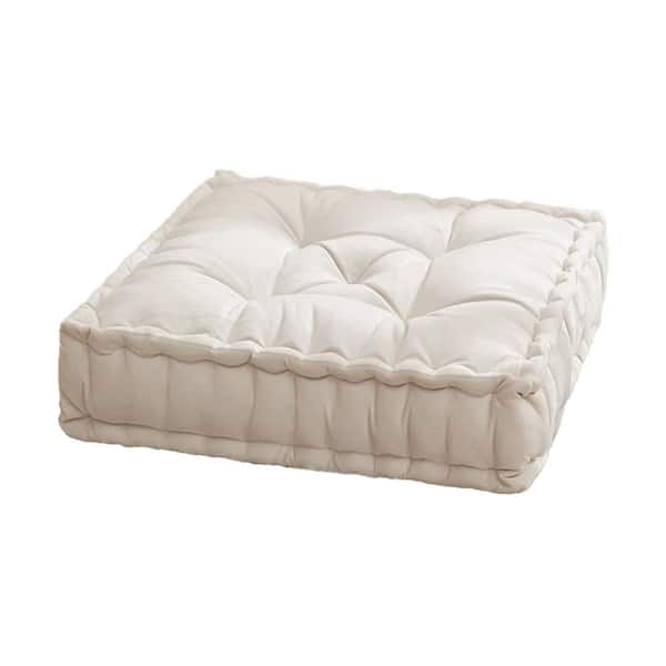 20 in. W x 20 in. L Faux Velvet Tufted Square Floor Pillow Cushion in Ivory