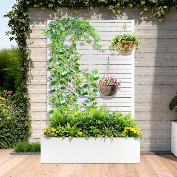 TUYOHW 47 in. x 16 in. x 71 in. White Metal Raised Garden Planter