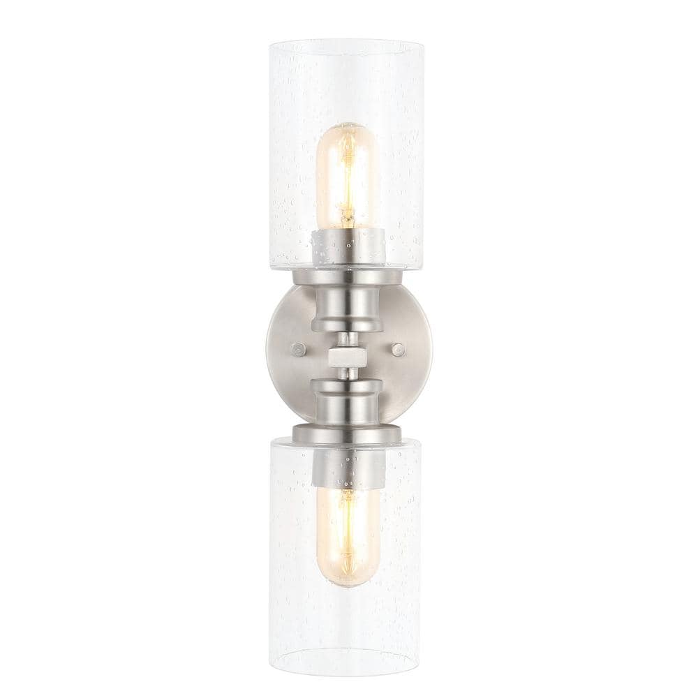 Nickel Cylinder 2-Light LED Vanity Wall Sconce