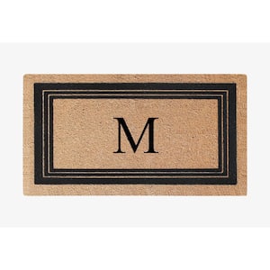 A1HC Flock Black/Beige 18 in x 30 in Natural Coir Thin-Profile Non-Slip Outdoor Durable Monogrammed M Doormat