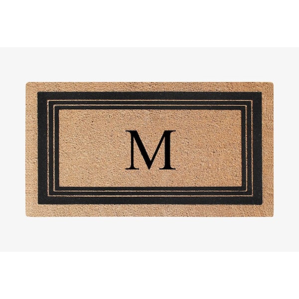 A1 Home Collections A1HC Flock Black/Beige 18 in x 30 in Natural Coir Thin-Profile Non-Slip Outdoor Durable Monogrammed M Doormat