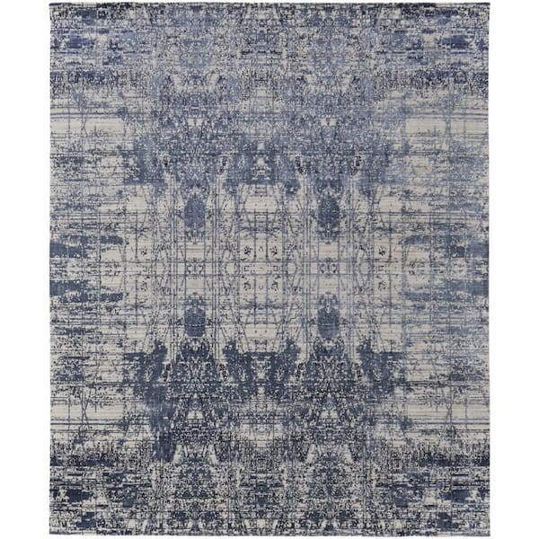 4 ft. x 6 ft. Blue and Ivory Abstract Hand Woven Worn Faded Area Rug
