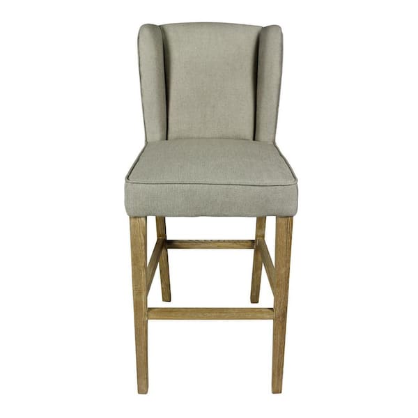30 in. Gray High Back Wood Bar Chair with Fabric Seat