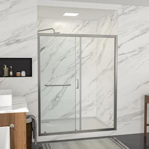 48 in. W x 72 in. H Semi-Frameless Single Sliding Shower Door/Enclosure in Brushed Nickel with Clear Glass