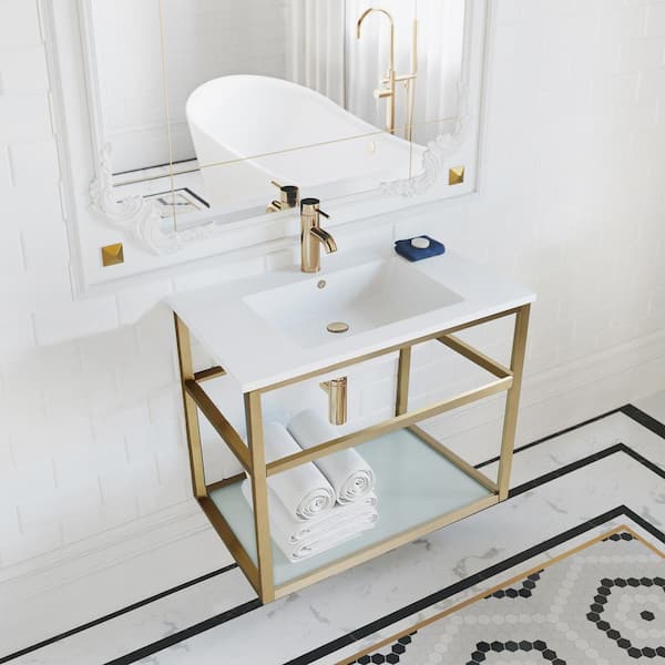 Swiss Madison Pierre 29.5 in. W x 18.31 in. D x 24.19 in. H Bathroom Vanity Side Cabinet in Gold with White Ceramic Top