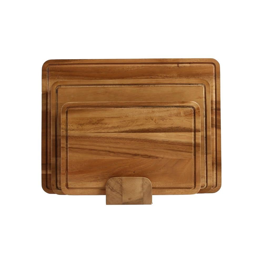 Sango Atelier Acacia Wood 3-Piece Cutting Board Set with Stand-Stackable Kitchen Chopping Boards for Meat and Vegetables 50727870885093 - The Home Depot
