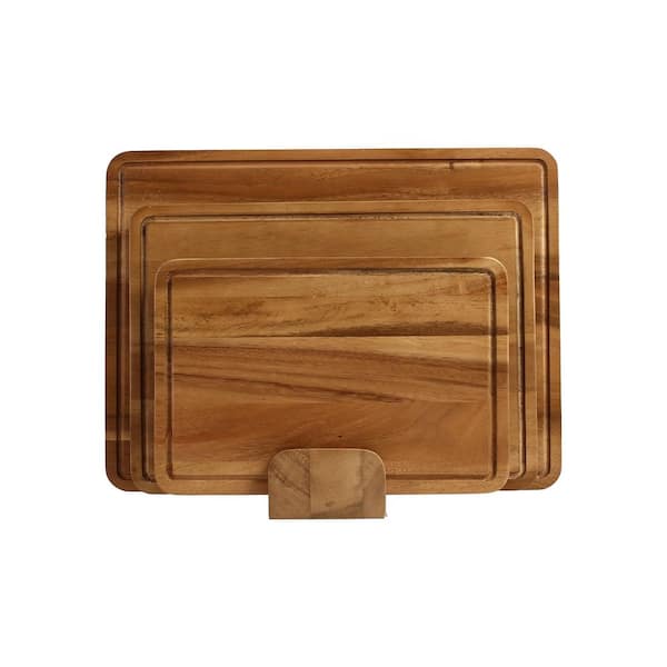 Atelier Acacia Wood 3-Piece Cutting Board Set with Stand-Stackable Kitchen Chopping Boards for Meat and Vegetables