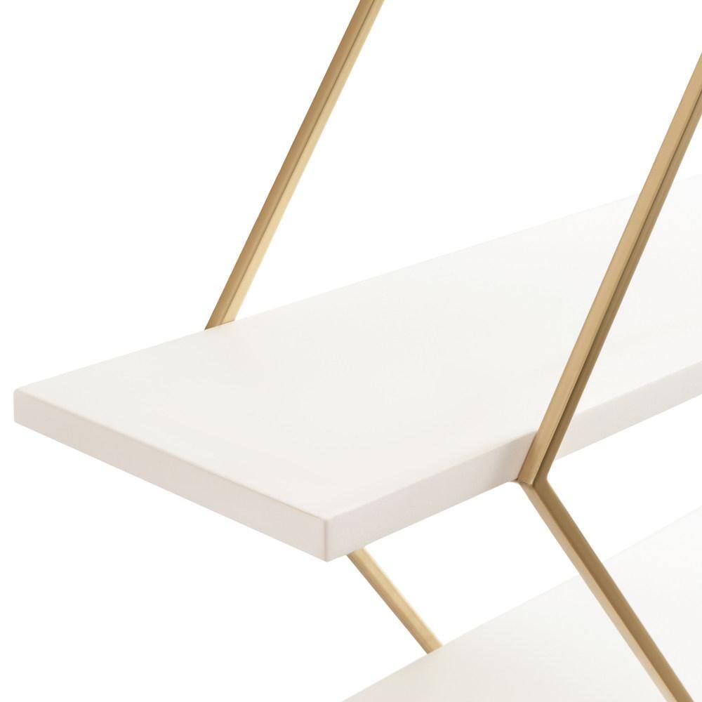 White and Gold Diamond Floating Wall Shelf with Wooden Accents