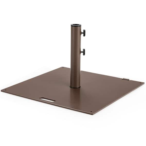 Costway 50 lbs. Metal Plastic Patio Umbrella Base in Brown Square with Wheels