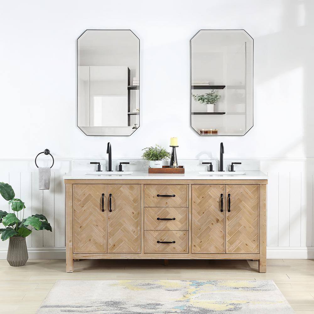 Javier 72 in.W x 22 in.D x 33.9 in.H Double Sink Bath Vanity in Brown with White Grain Composite Stone Top and Mirror price history on PriceWatchPro