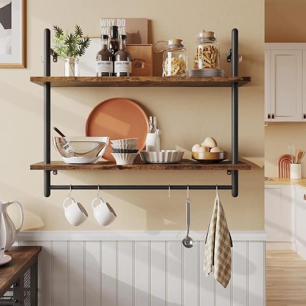 31.5 in. W x 9.4 in. D x 25.2 in. H Rustic Brown Decorative Wall Shelf Floating Shelving