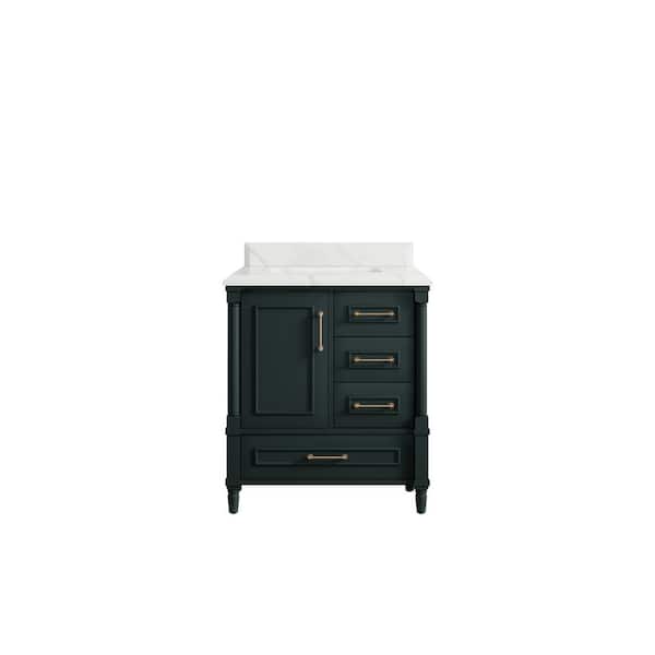 Willow Collections Hudson 30 in. W x 22 in. D x 36 in. H Bath Vanity in Dark Green with Cove Edge Calacatta Quartz Top