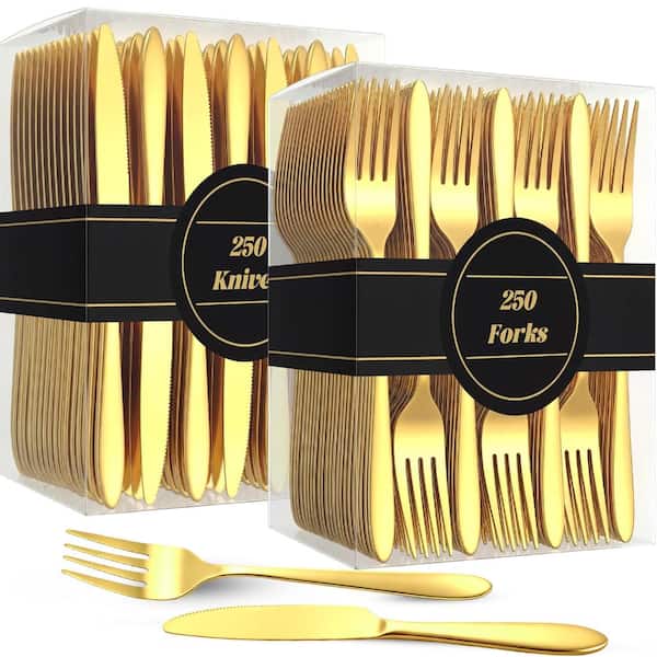 500-Piece Stainless Steel Flatware Set 250 Dinner Forks and 250 Table Knives Mirror Polished Dishwasher