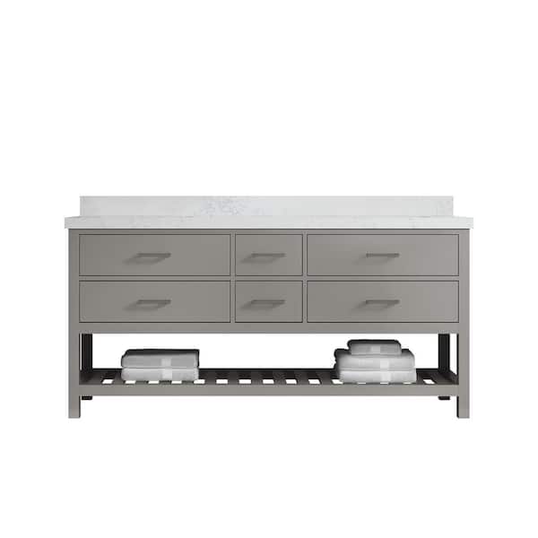 Willow Collections Parker 72 in. W x 22 in. D x 36 in. H Double Sink Bath Vanity in Elephant Gray with 2 in. Empira Quartz Top