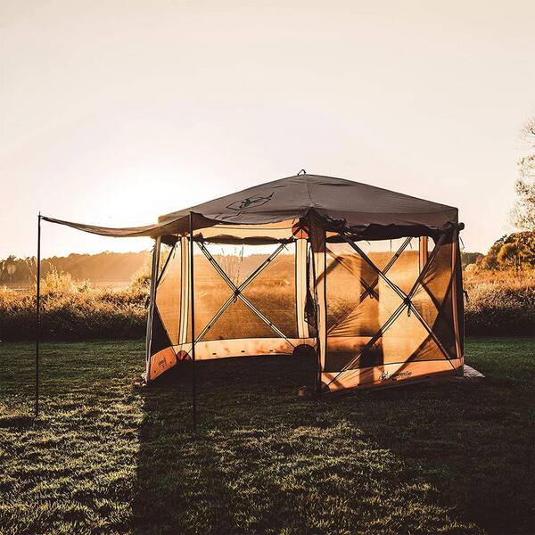 Deluxe Pop Up 6 Sided Portable Hub Gazebo Screen Tent, Brown GAZL