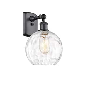 Athens Water Glass 1-Light Matte Black Wall Sconce with Clear Water Glass Shade