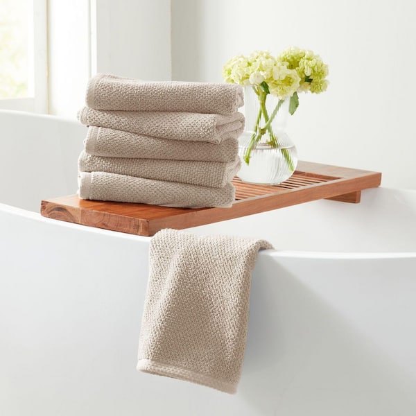 FRESHFOLDS Taupe 6-Pack Cotton Quick-Dry Hand Towel Set