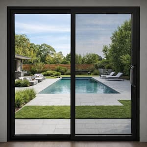 96 in. x 80 in. Matte Black Universal Handing Aluminum Sliding Patio Door with Aluminum Frame and Lockset