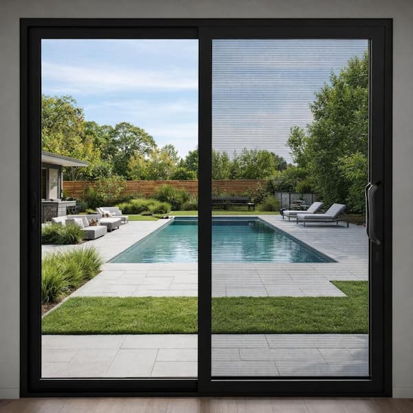 96 in. x 80 in. Matte Black Universal Handing Aluminum Sliding Patio Door with Aluminum Frame and Lockset