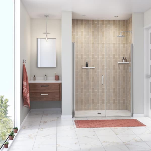 Manhattan 53 in. to 55 in. W in. x 68 in. H Frameless Pivot Shower Door with Clear Glass in Chrome