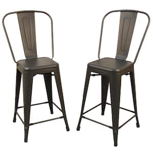 Adeline 24 in. Rustic Pewter Metal Counter Stool (Set of 2)