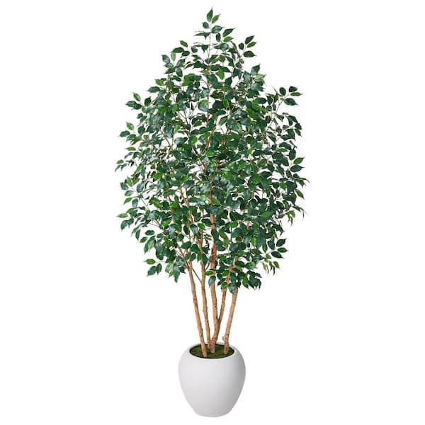 7 ft. Artificial Ficus Tree with White Planter, Large Faux Ficus Silk Tree for Indoor Home Decor and Housewarming Gift