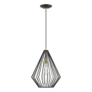 Linz 1-Light Textured Black Island Pendant with Antique Brass Accents