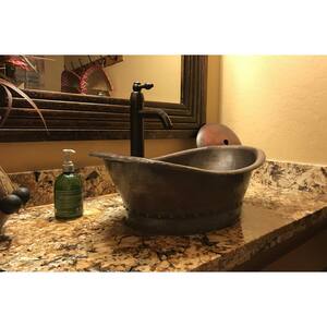 All-in-One Bath Tub Vessel Hammered Copper Bathroom Sink in Oil Rubbed Bronze