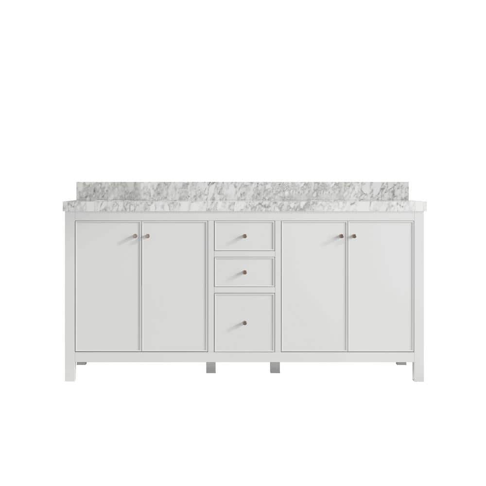 Chicago 72 in. Double Sink Freestanding White Bath Vanity with Carrara Marble Top price history on PriceWatchPro