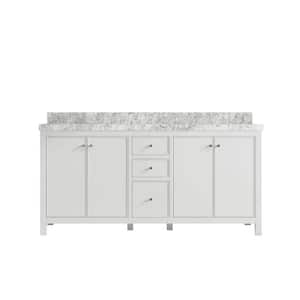 Chicago 72 in. Double Sink Freestanding White Bath Vanity with Carrara Marble Top