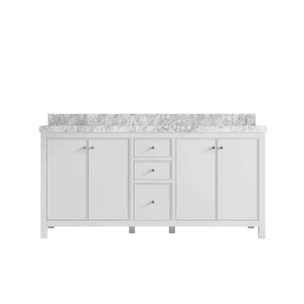 Willow Collections Chicago 72 in. Double Sink Freestanding White Bath Vanity with Carrara Marble Top