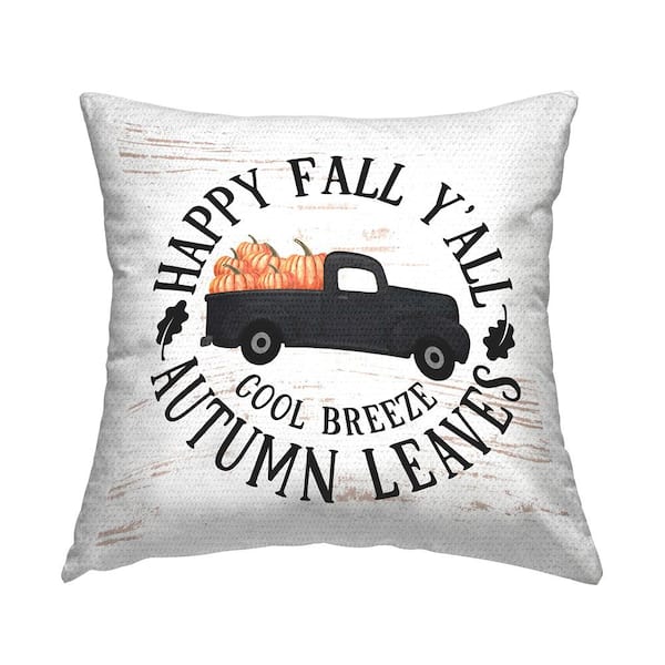 Stupell Industries Happy Fall Y'All Rustic Pumpkin Truck Black Square Outdoor Throw Pillow