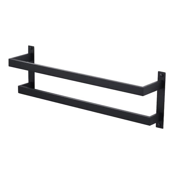 24 in. Wall Mounted Stainless Steel 2-Bar Towel Rack Towel Holder for Bathroom in Matte Black