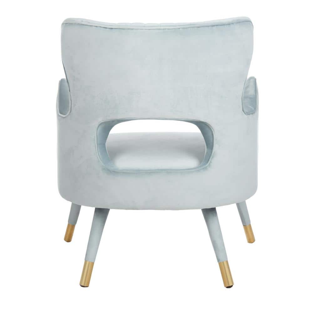 Slate Blue Velvet & Gold Wingback Transitional Accent Chair