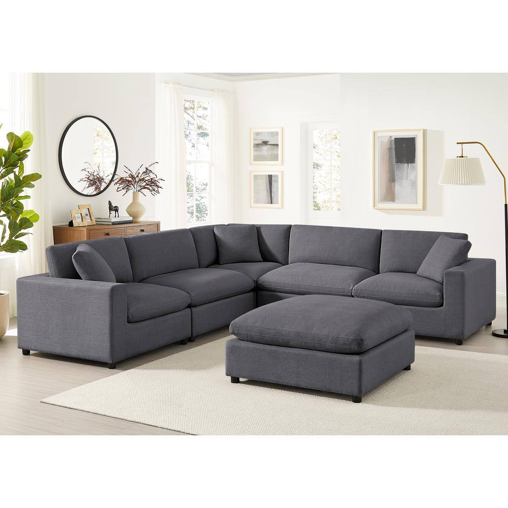 Casella 120 in. Square Arm 6-Piece Polyester Fabric Modular Sectional Sofa 