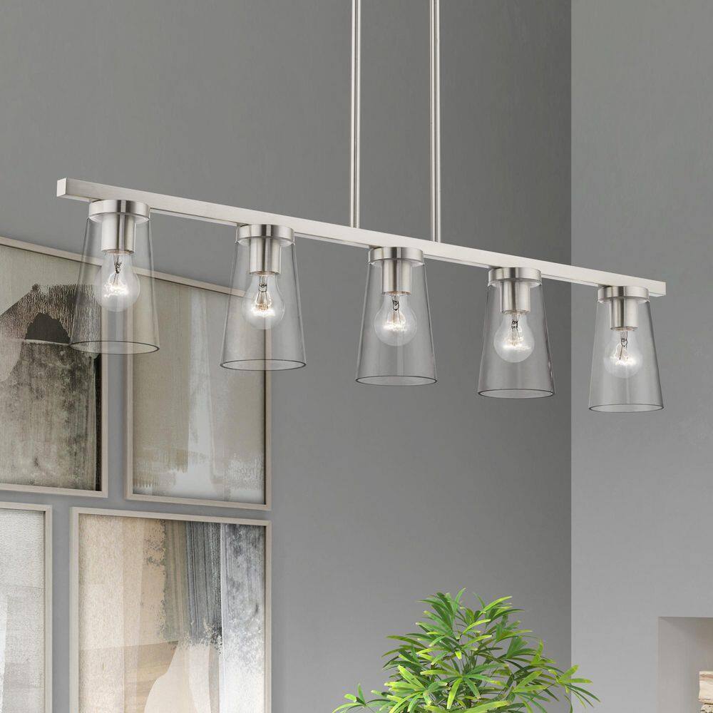 Brushed Nickel 5-Light Chandelier with Clear Glass Shades