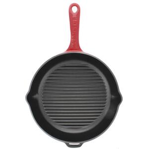 French Enameled 11 in. Cast Iron Grill Pan in Red