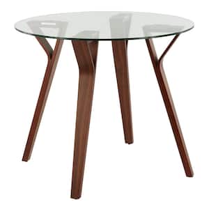 Folia 35 in. Round Clear Glass and Walnut Wood Dining Table (Seats 4)