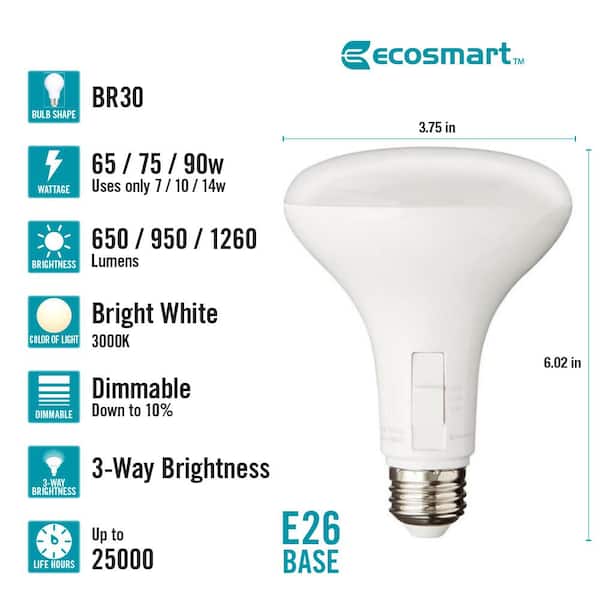 65/75/90-Watt Equivalent BR30 3-Way Flood Energy Star Dimmable CEC LED Flood Light Bulb Bright White (2-Pack)
