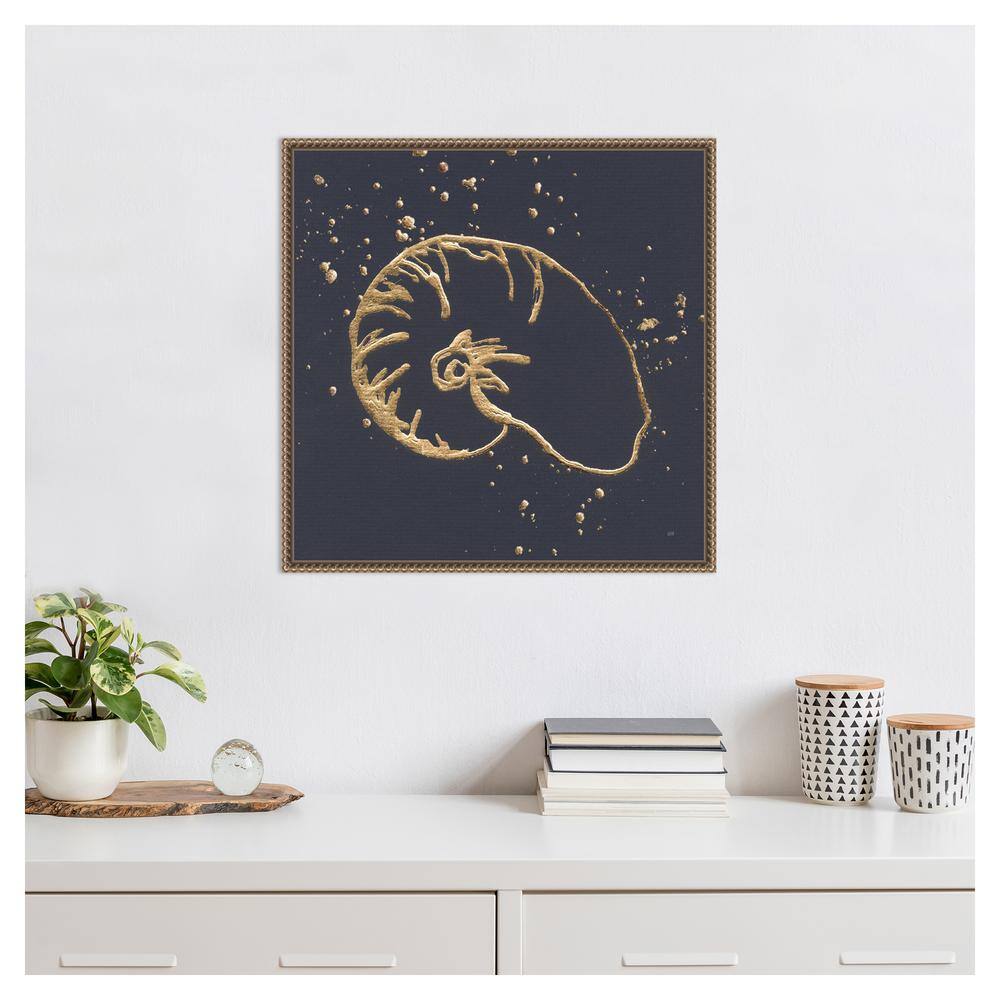 22"x22" Gold Nautilus Abstract Canvas Print with Beaded Frame