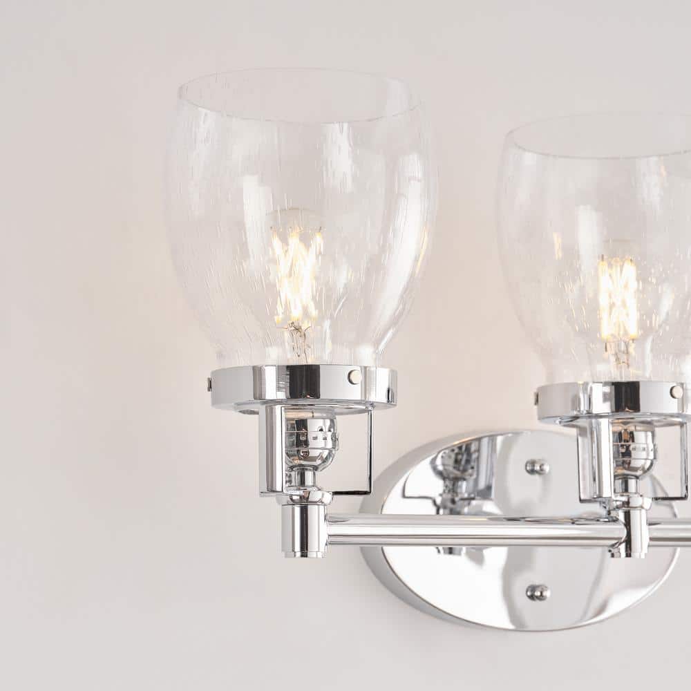 Chrome Clear Seeded Glass 3-Light Vanity Fixture