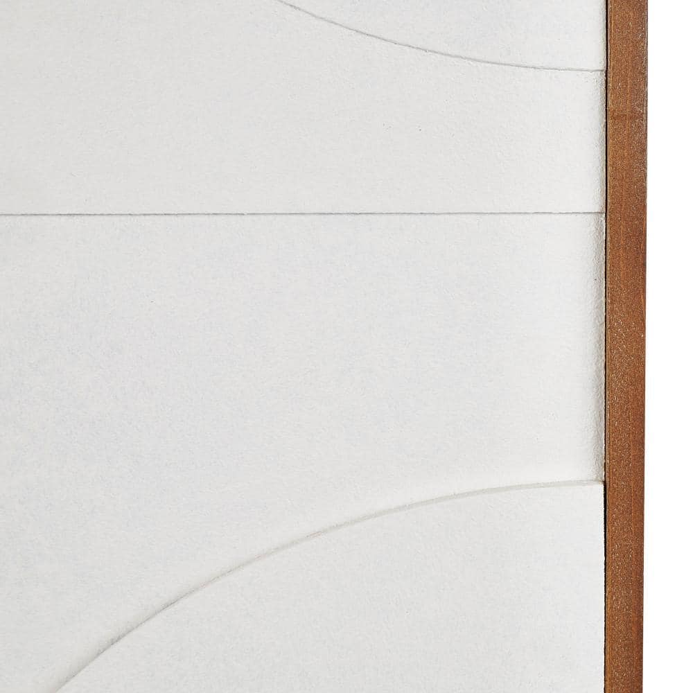 White Geometric Textured Wall Art with Brown Solid Wood Frame