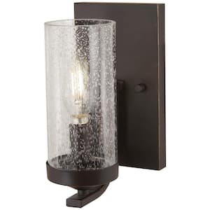 Elyton 1-Light Downtown Bronze with Gold Highlights Bath Light with Clear Seedy Glass