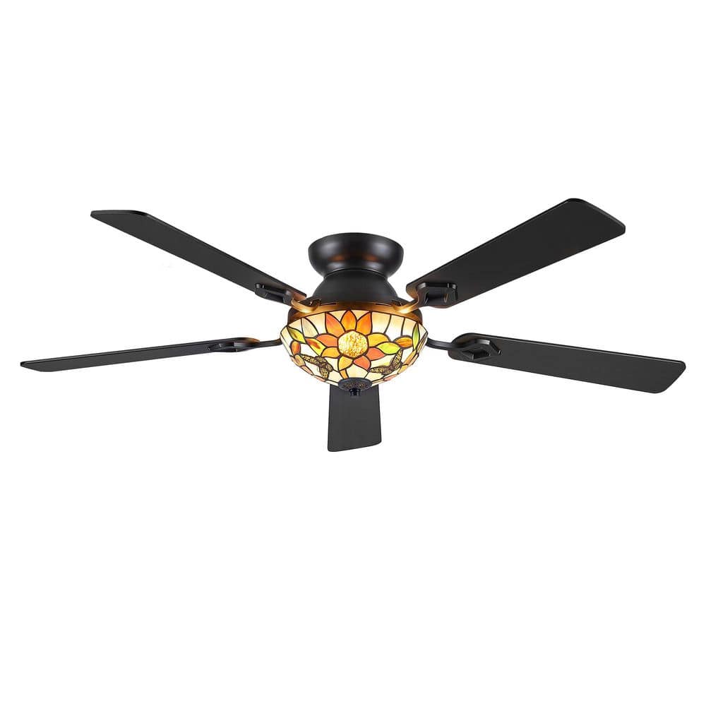 52in Tiffany Crystal Fandelier Black Outdoor Ceiling Fan,Stepless Color Dimmable,Remote & APP Quiet DC Motor Flush Mount price history on PriceWatchPro