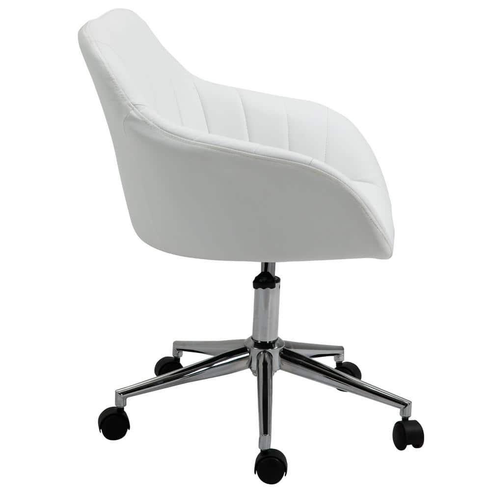 White Leather Mid-Back Swivel Office Chair with Adjustable Arms