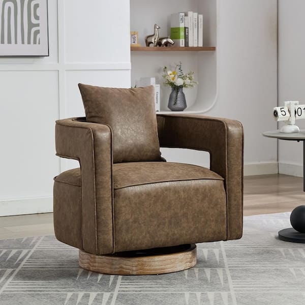 aisword 29.1 in.W Versatile 360° Swivel PU Blend Accent Chair with Plush Cushion and Weathered Base-Coffee